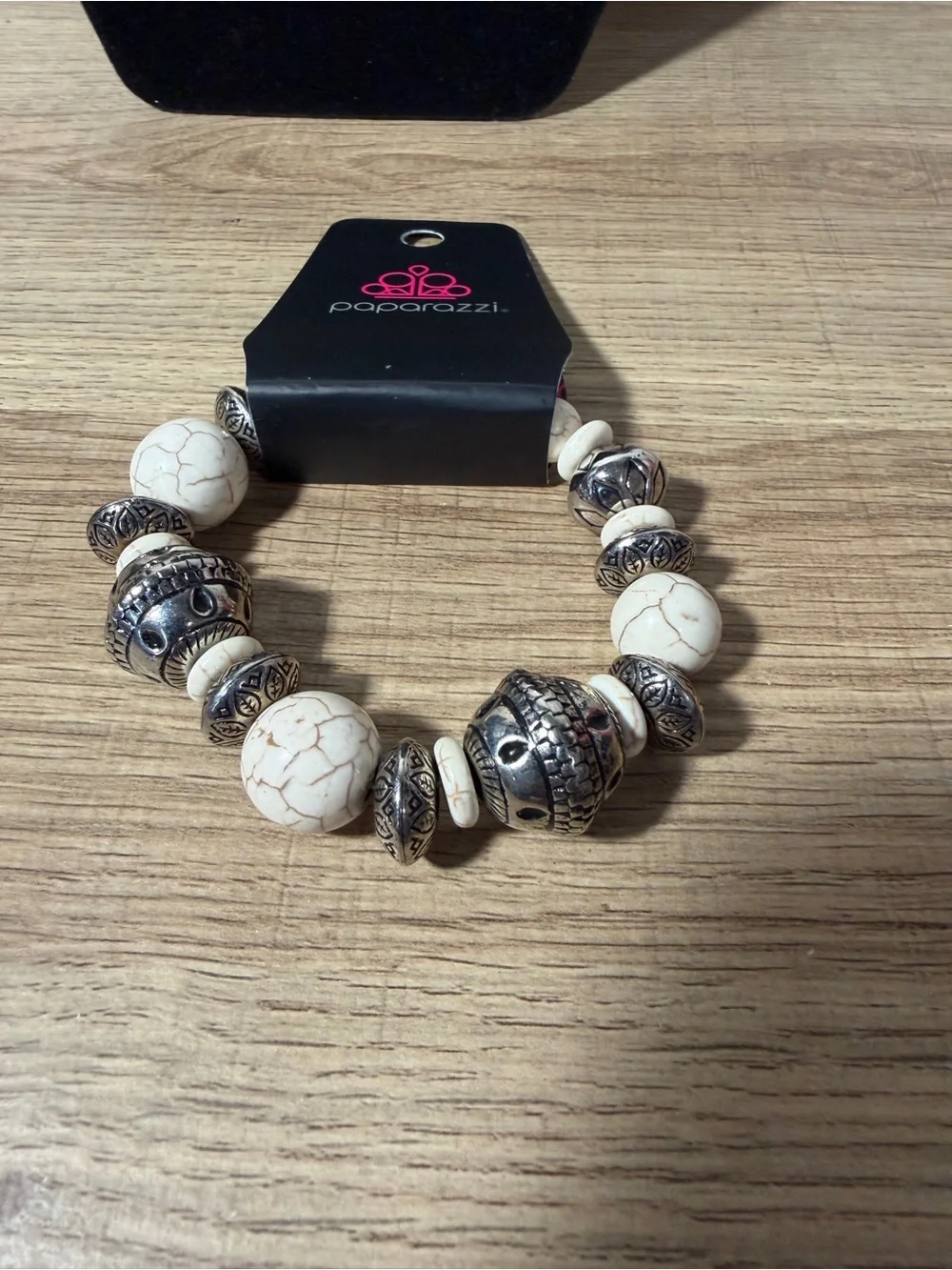 paparazzi White Howlite Bead Bracelet with Silver-Tone Accents